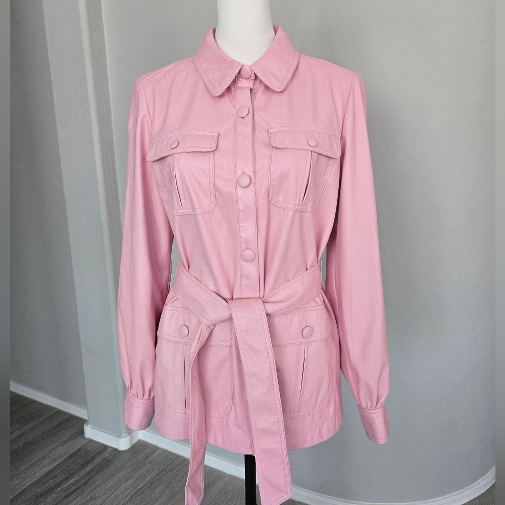 Trina Turk Aviation Soft Pink Faux Leather Jacket Barbiecore Feminine Sz M